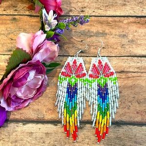 Pink Lotus in White color Beaded Earring